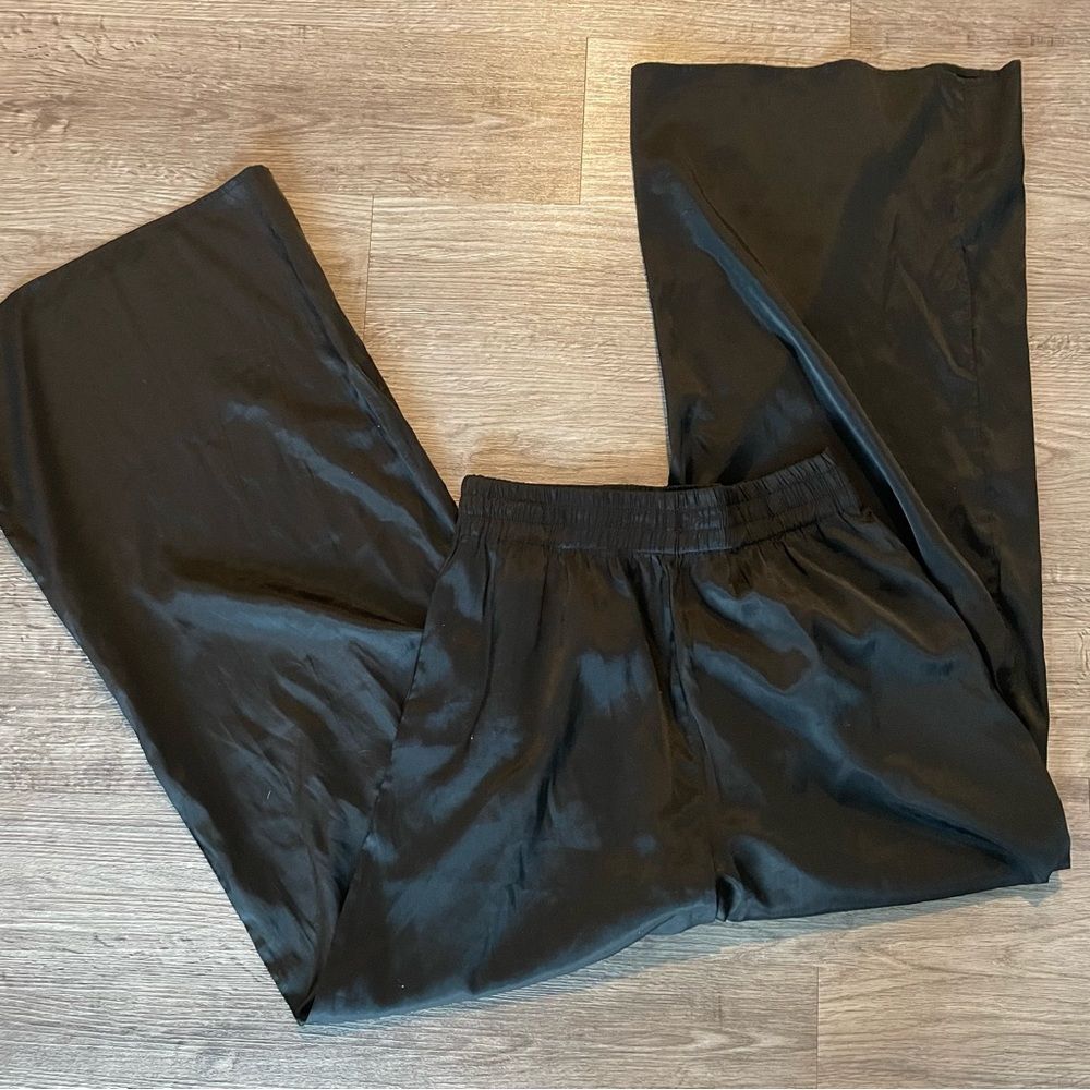 WAYF Black High Waisted Elastic Waist Wide Leg Pants with Pockets